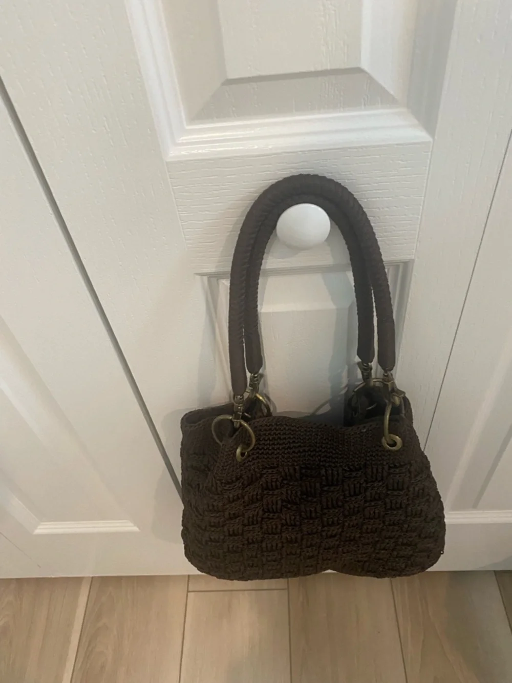 The Sak Dark Brown Crochet Shoulder Bag with Brass Hardware - Picture 2 of 4